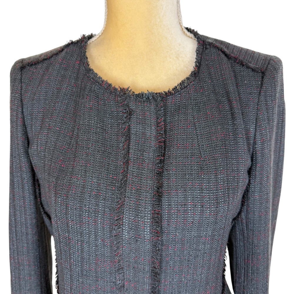 Ann Taylor LOFT Women's‎ Tweed Blazer Jacket Black Gray Size 2 Frayed Collar NEW - Picture 2 of 9